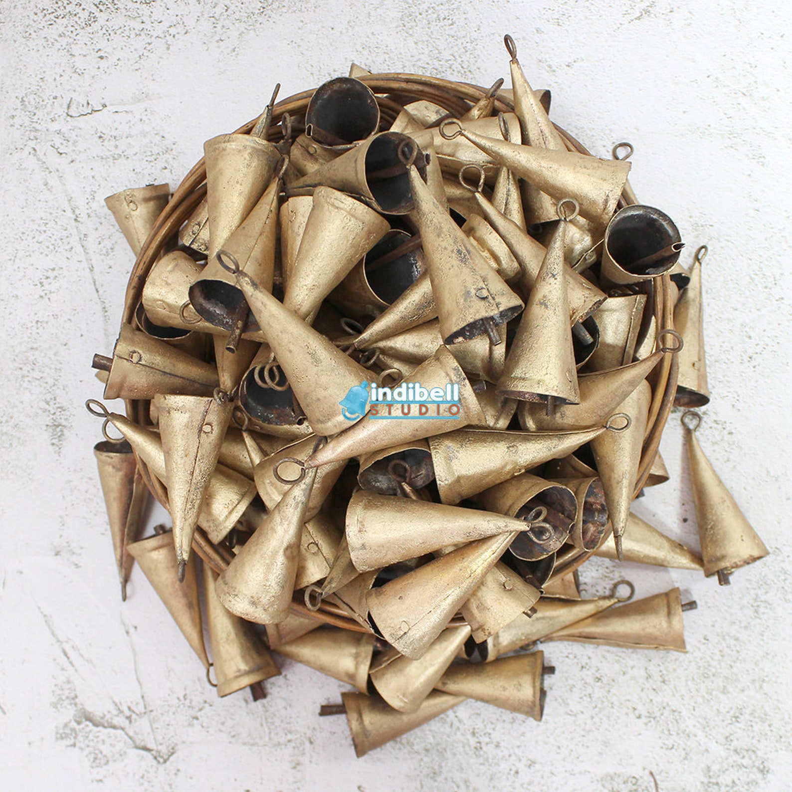 100 Triangular Rustic Gold Tin Cow Bells Bulk 3 Vintage Etsy