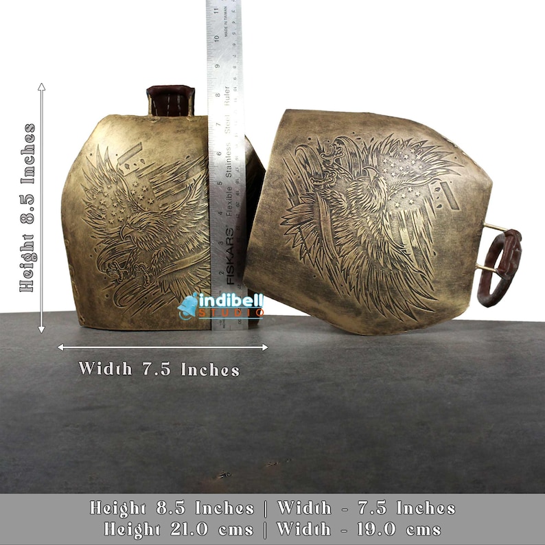 The actual size of the bell is depicted here, Its around 8.5 inch tall and 7.5 inch wide.