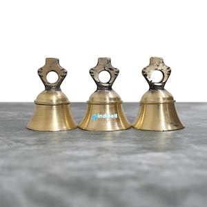 3 Vintage Indian Temple Bells for Home Decoration, Antique Brass Bells Ethnic Old World Bell