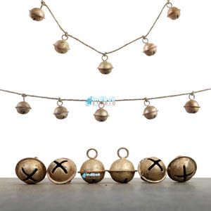 12 Small Jingle Bells Christmas Holiday Crafts, Garland Wreath Indoor Outdoor Garden Home Decoration Round Rustic Bells