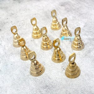 Wedding Decor Favors Gold Brass Bells Altar Charm, Shiny Home Decoration Wind Chimes Making Bells, Pack of 10 | 2 Inch Approx