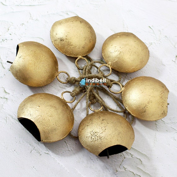 6 Moon Metallic Rustic Christmas Cowbells Golden Circle Craft