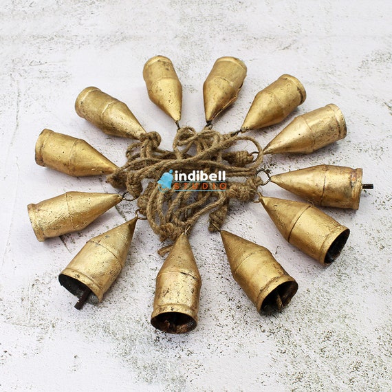 DIY Crafts Rustic Vintage tin Cow Bells, 12 Pcs 3.5 Inch Antique Gold Collectible Decorative Bells
