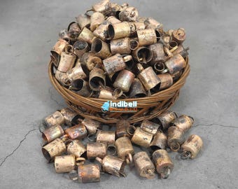 Small Brass Rustic Cow Bells, Mini Crafting Bells for Wedding Favors, Christmas Crafts, Bulk Tin Bells, Antique Hanging Decor