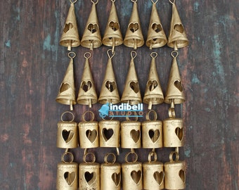 24 Heart Christmas Mantel Decor Bells, Windchimes Cow Bells, 3 Inch Cone & 2 Inch mug decorative assorted craft bells