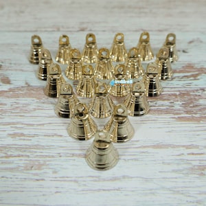Mini decorative Christmas Craft Brass Bells, Do it yourself small gold brass Indian temple bell (25 PCS),