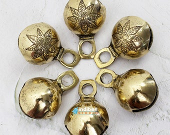 6 Large Flower brass pet sleigh bells traditional Indian brass round bells golden finish crafting supplies Ghungroo