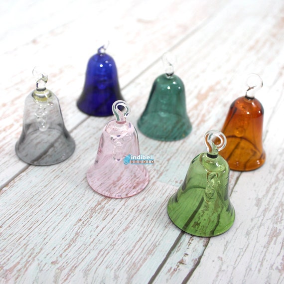 12 Glass Bell Ornaments Wind Chime Clear Bells 2 Inch Blown