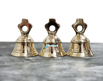 3 campanas de latón para templos, pujas y mandires indios, campanas doradas de sonido claro y fuerte, campana grande y pesada de latón macizo.
