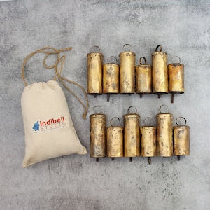 Recycled Iron Tin Cylindrical Cow Bells 12 Pieces 3.5 and 4.5 Inches Height , 6 Pc 3.5 Inch  &  6 Pc 4.5 Inch