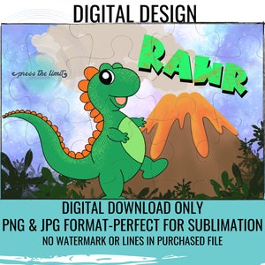 Dinosaur Volcano Puzzle Digital Design-Sublimation-Kid&#39;s-Rawr-Volcano-Dinosaur-Personalized Puzzle-PNG-Digital Download