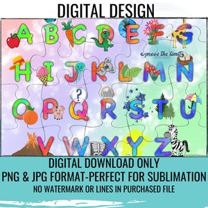 Alphabet Puzzle Digital Design, Sublimation, Back to School Puzzle, Kids Puzzle, ABCs, Digital Download