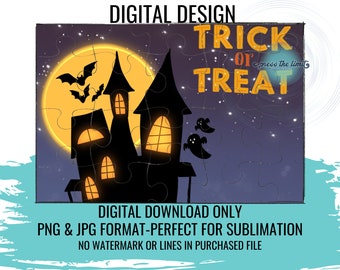 Trick or Treat Puzzle Digital Design, Sublimation, Add Your Own Text, Kids Gift, Halloween Gift, Personalized Puzzle, Digital Download