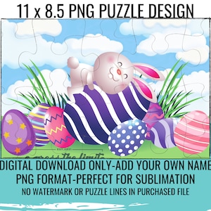 Easter Puzzle Digital Design-Sublimation-Easter Bunny & Eggs-Easter Gift-Personalized Puzzle-PNG-Digital Download