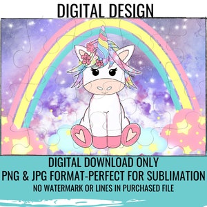 Unicorn Puzzle Digital Design-Sublimation-Kid&#39;s-Galaxy-Rainbow-Colorful-Personalized Puzzle-PNG-Digital Download