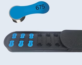 Estuche para pilas para audífonos tipo 675, color azul (capacidad para 12 pilas)