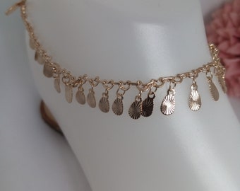 Dainty Gold Dangling Leaf Anklet Bracelet  for Women