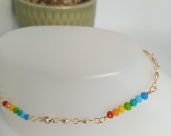 Beaded Multicolour Crystal Minimalist Anklet | Beaded Anklet