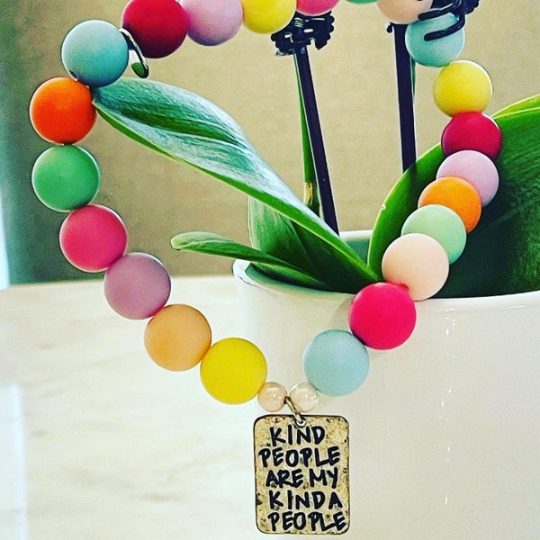 Kind People Are My Kind of People Pendant Dog Furbaby Necklace Jewelry Bling Bubblegum Beads Charm Rescue Dog Multicolor Pastels