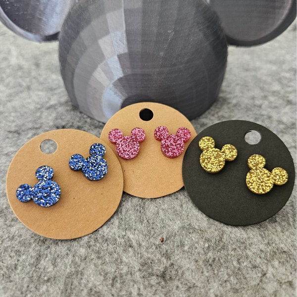 Small (0.5 Inches) Cartoon Mouse Glitter Stud Earrings