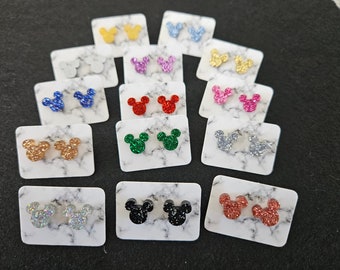 Extra Small (0.4 Inches) Cartoon Mouse Glitter Stud Earrings