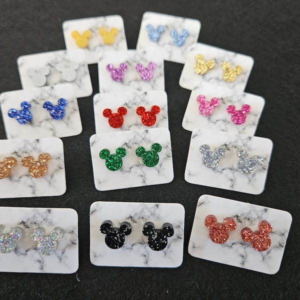 Extra Small (0.4 Inches) Cartoon Mouse Glitter Stud Earrings