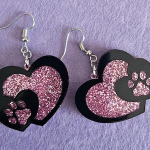 Dog Paw Heart Earrings, Paw Earrings, Paw Heart Earrings, Heart Earrings, Dog Paw, Dog Paw Earrings