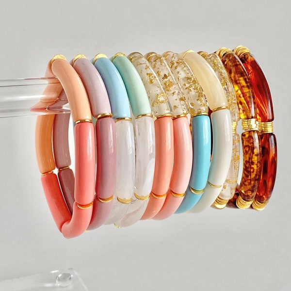 Color Block Bamboo Bangles - Skinny Acrylic Tube Beaded Bracelets - Make your own stack
