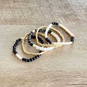 The Balance Bracelet Stack, Stretchy Stackable Bracelets in Black & White