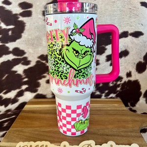 Pink Grinch 40oz Tumbler Stanley Quencher Funny Xmas Gift - The