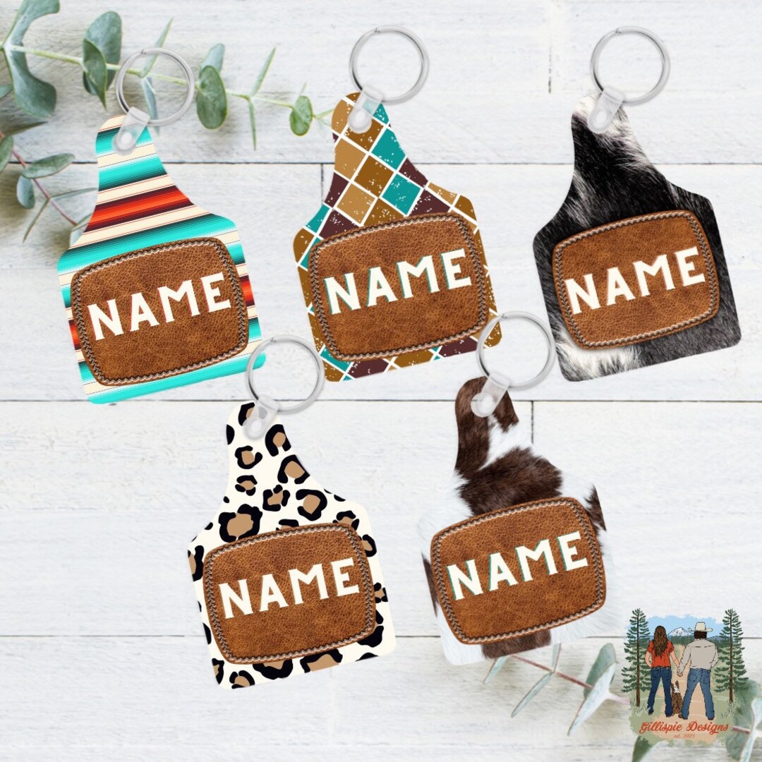 Cow Tag Keychain, Custom Keychain, Western Keychain, Cowhide Keychain