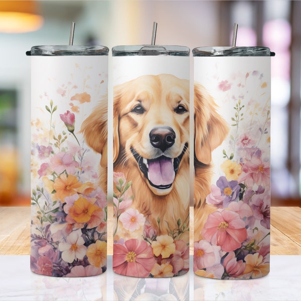 Digital Golden Retriever 20oz Tumbler Wrap - 300 dpi Sublimation PNG