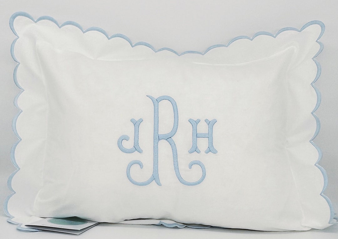Personalized Baby Pillowcase Blue Scalloped Heirloom Classic Vintage