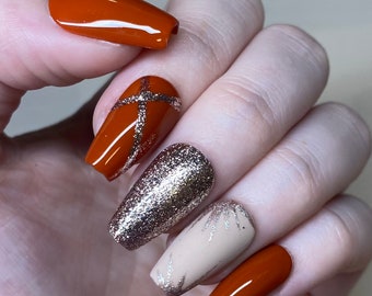 Autumn Glow | Reusable Professional Gel Press Ons | Glue On Nails | Press On Nails | Fake Nails