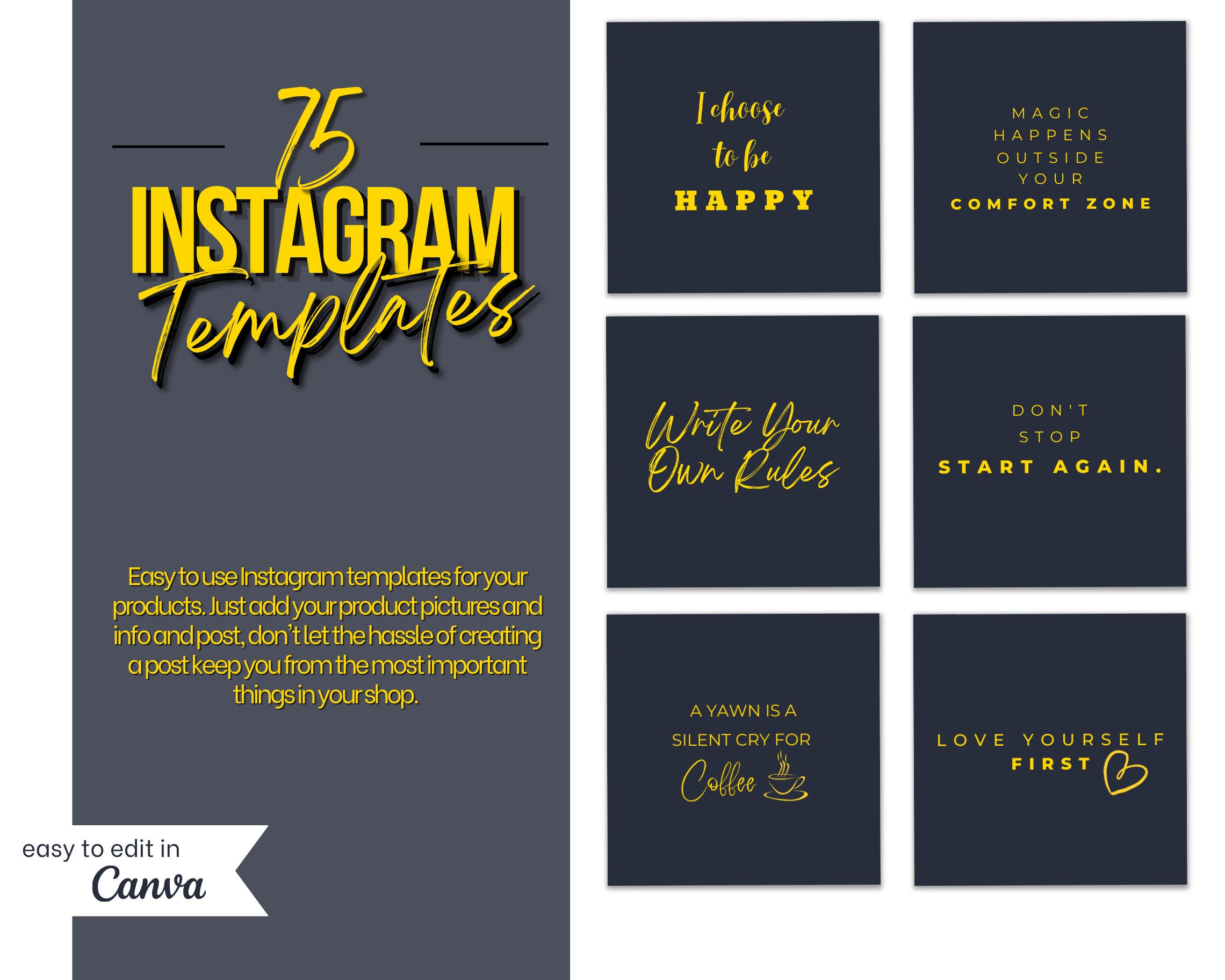 Navy Blue and Gold IG Templates, Instagram Story Templates, Editable ...