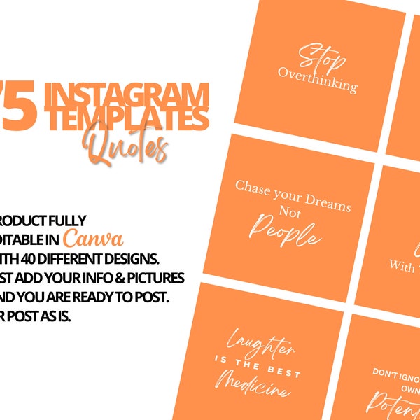 Orange and White Post Templates, Instagram Story Templates, Editable Canva Template, Engaging Social Media Feeds, Quotes, Download
