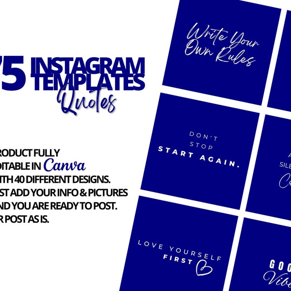 Blue & White Post Templates, Instagram Story Templates, Editable Canva Template, Engaging Social Media Feeds, Quotes, Download