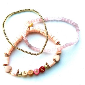 Heishi Beaded Bracelet Set “Love”