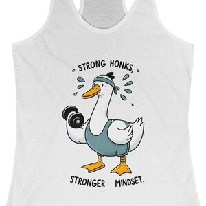 Strong Honks Women&#39;s Racerback Tank for Fitness Lovers, Cute Gym Top, Workout Shirt, Gift for Her, Animal-Themed Apparel