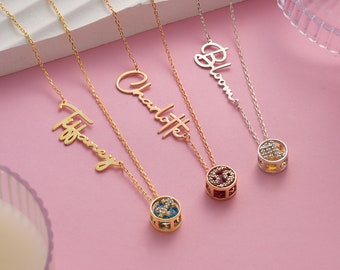 Zodiac Sign Necklace with Name & Birthstone,Gift For Her,Personalized Name Necklace,Gift for Mom,Astrology Sign Necklace,Unique Gift