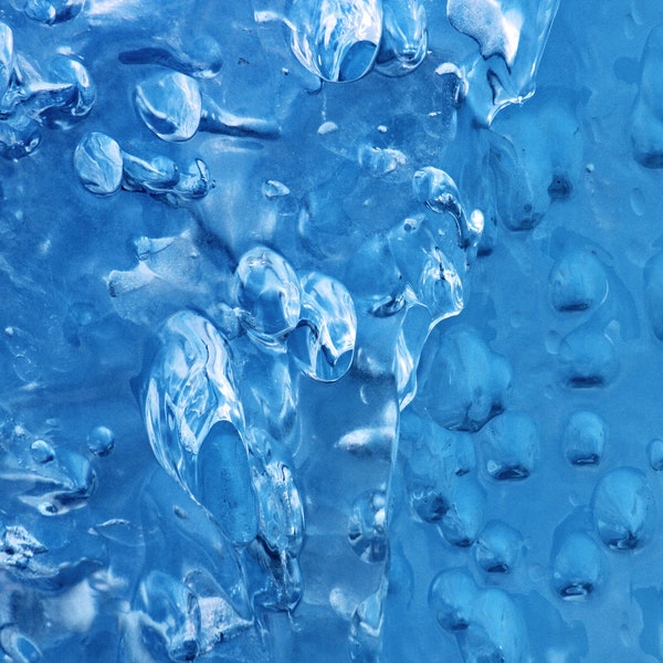 Blue Ice Closeup Photo, Digital Iceberg Photo Art, Abstract with bubbles