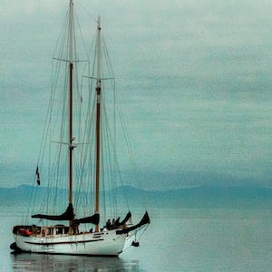 Sailboat in fog print, sailboat picture, painting-like photo, sailboat photography wall art, sailboat landscape photography