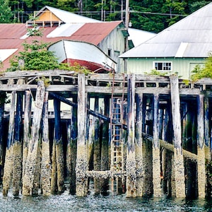 Rustic waterfront photo, historic old cannery in Kake, AK