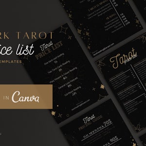 6 Dark Black Spiritual Price list Templates Bundle for Astrology or Tarot Reading.