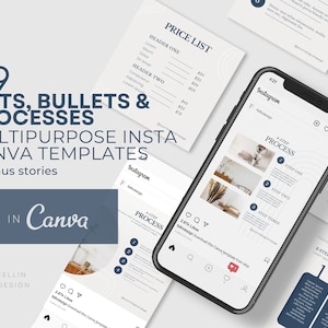 48 Pacote de modelos Canva multiuso do Instagram para listas, marcadores e processos. Melhor para Coaching, Moda e Bem-Estar.