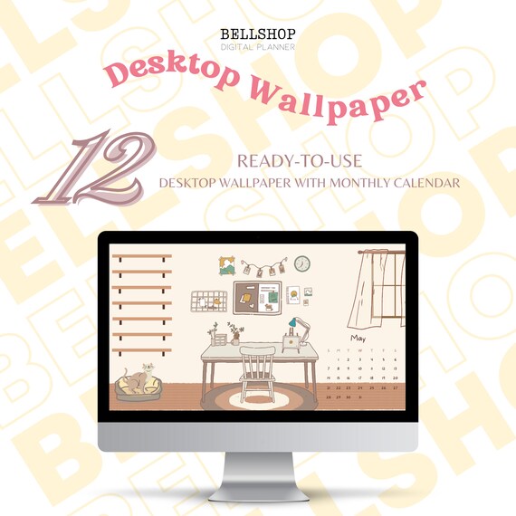 Desktop Wallpaper, Minimalist, Study Room, 2023 Calendar, Monthly Calendar  - Etsy