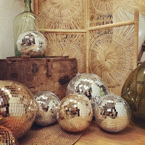 24 Gold Disco Ball Hanging Glass Mirrored Large Disco Decorations Party  Groovy 70s Theme Retro Dance Christmas Free Ship Assorted Sizes 