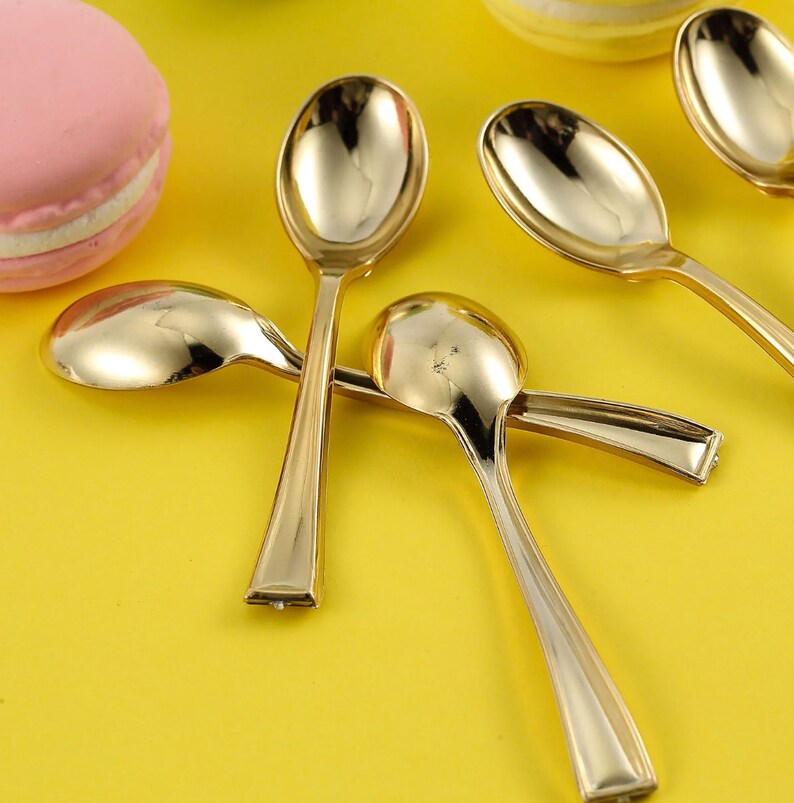 48 Gold Mini Spoons Dessert Plastic Flatware Dinnerware Etsy