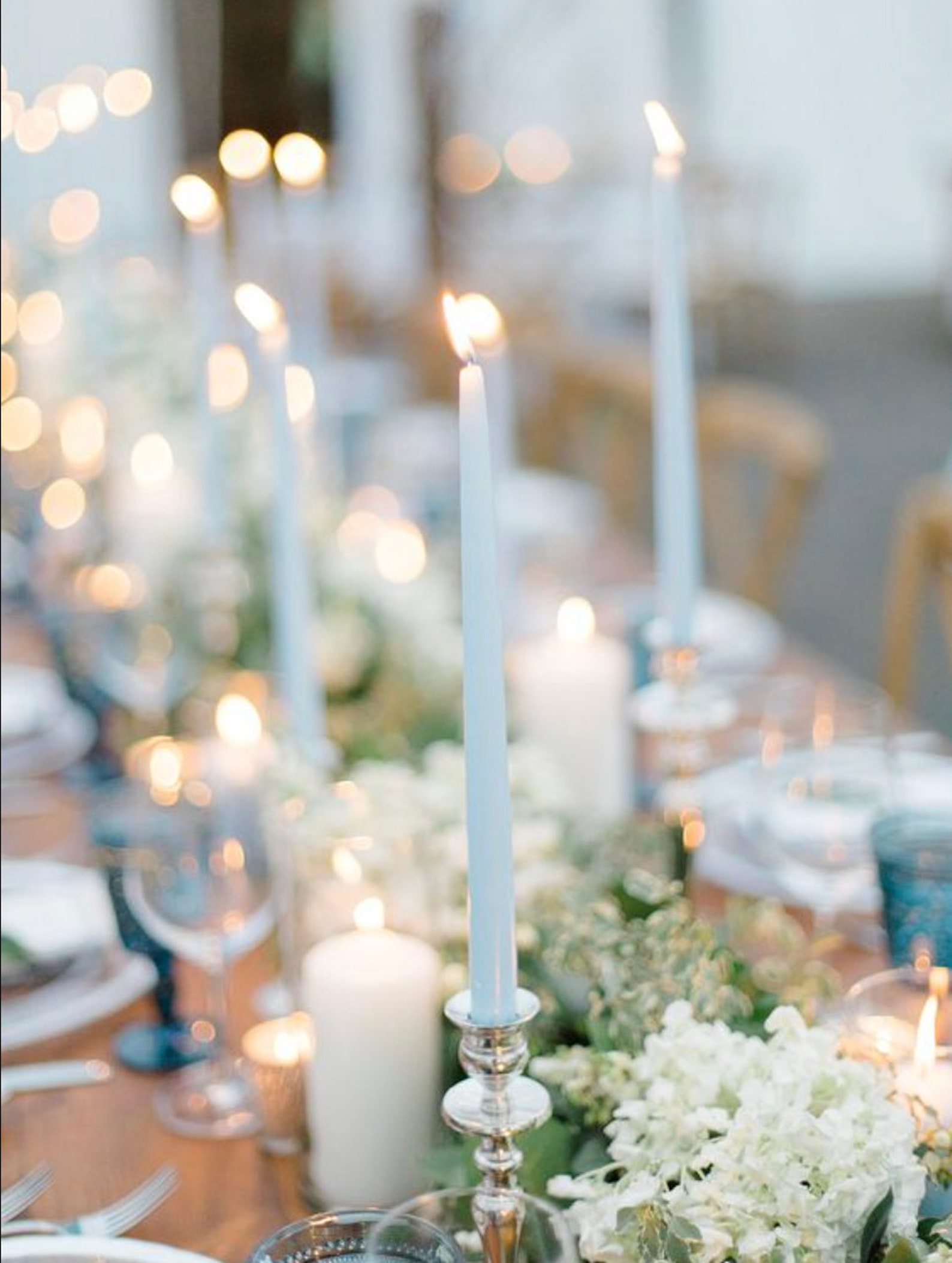 24 Dusty Blue Taper Candles Premium Long Wax Candles Unscented Etsy