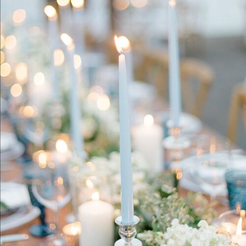 24 Dusty Blue Taper Candles Premium Long Wax Candles Unscented Etsy